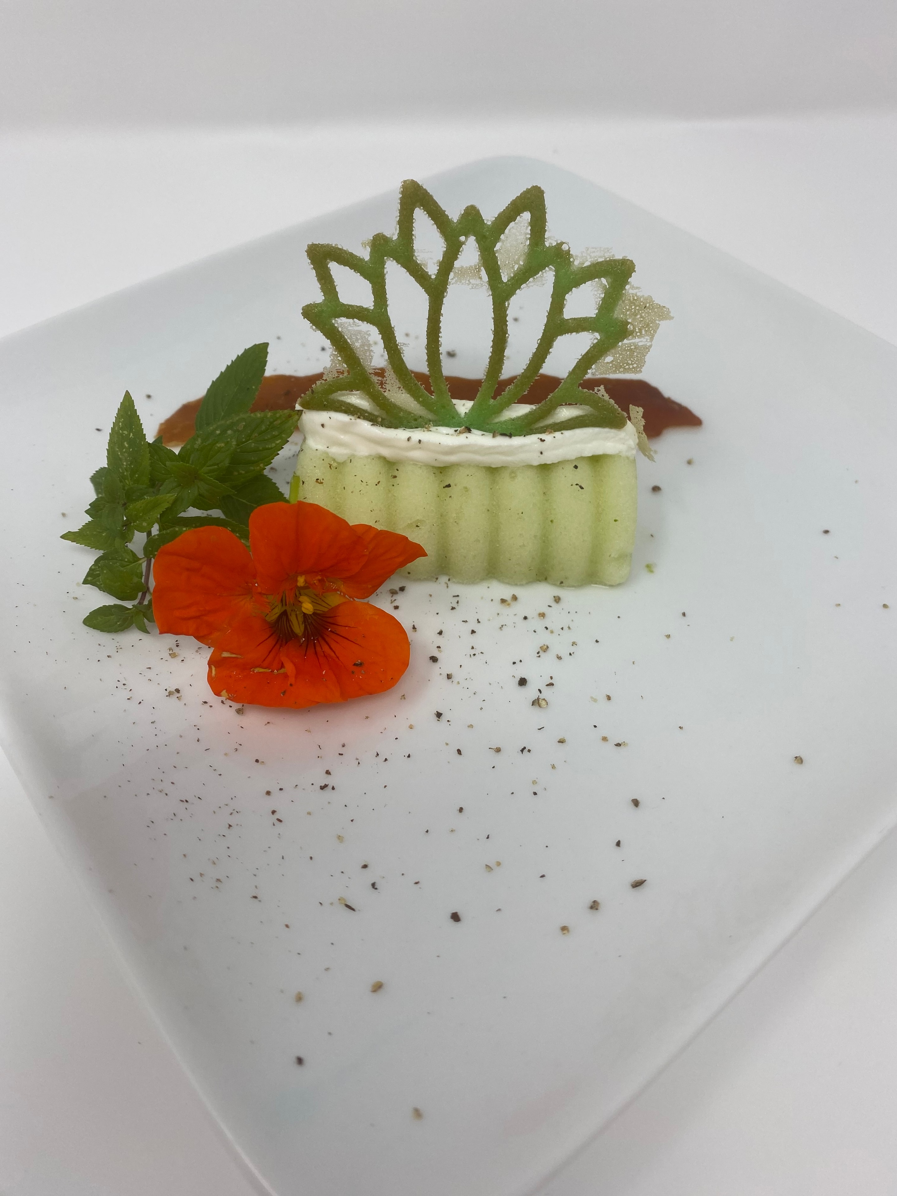 Chef plating a delicate fine dining dish